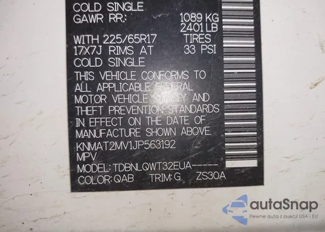 2018 Nissan Rogue Sv z USA, uszkodzony, nr VIN KNMAT2MV1JP563192